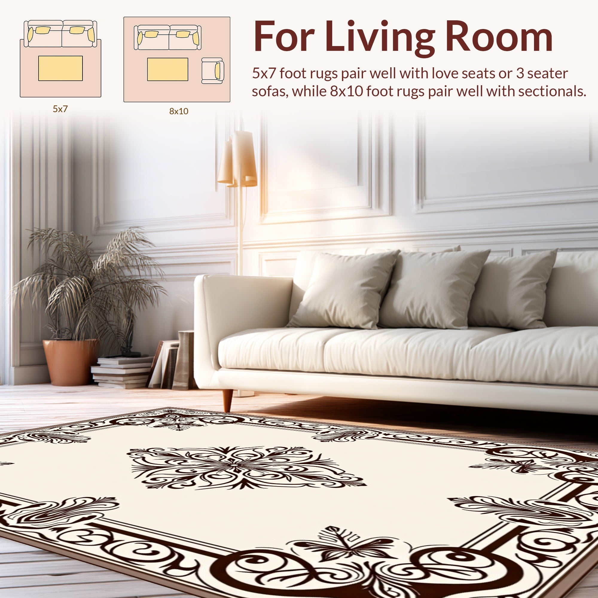 Ornate Floral Scroll Border Pattern Rug