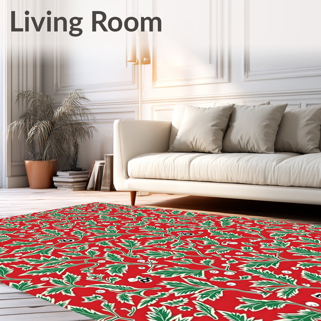 Vibrant Red Green Leafy Floral Pattern Rug