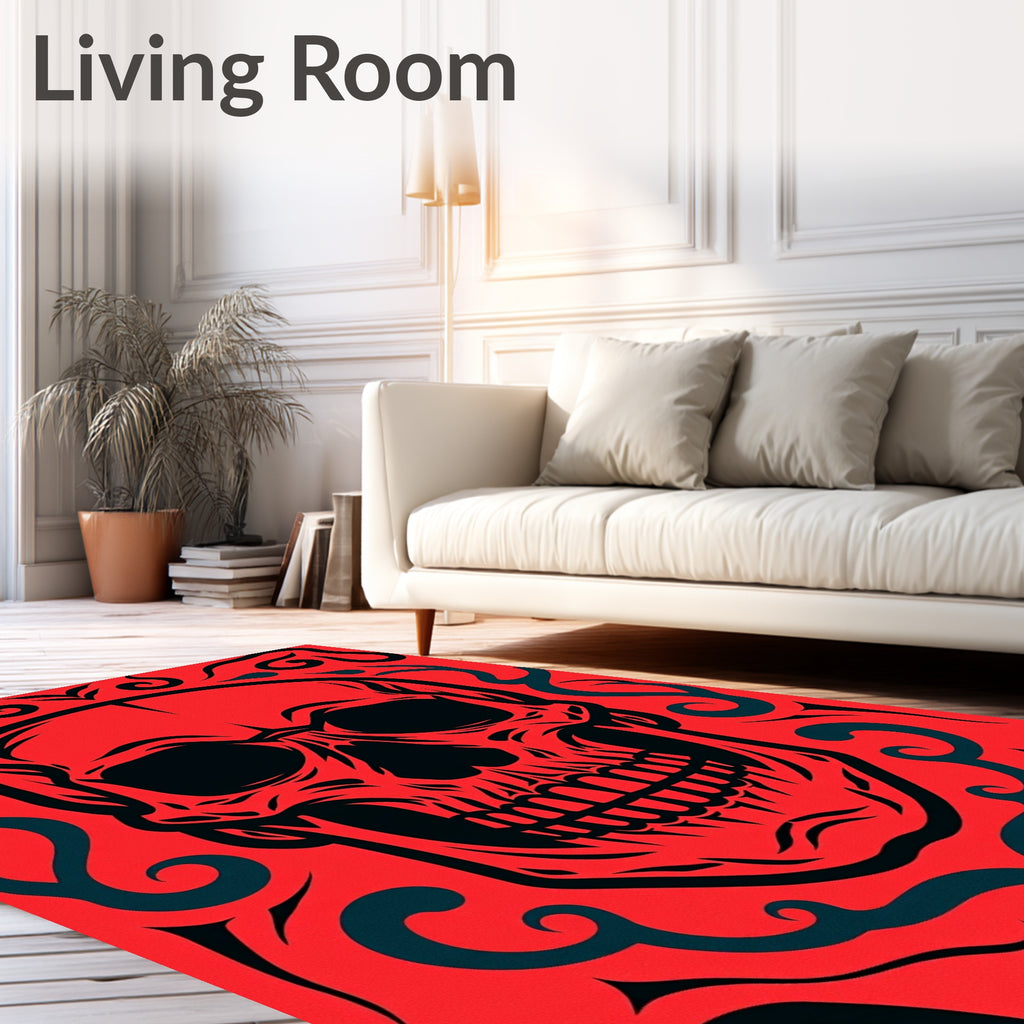 Bold Black Skull Tribal Pattern Rug