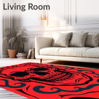 Bold Black Skull Tribal Pattern Rug