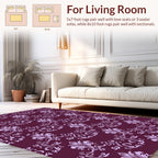 Rich Plum Damask Floral Design Rug