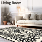Ornate Floral Scroll Filigree Border Rug