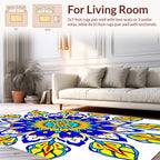 Vibrant Blue Yellow Floral Mandala Rug