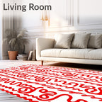 Bold Red Calligraphic Swirls Rug
