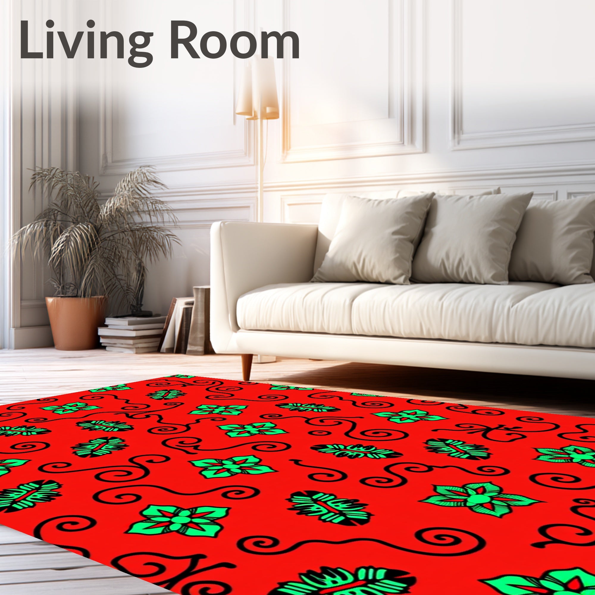 Bold Red Floral Swirls Rug