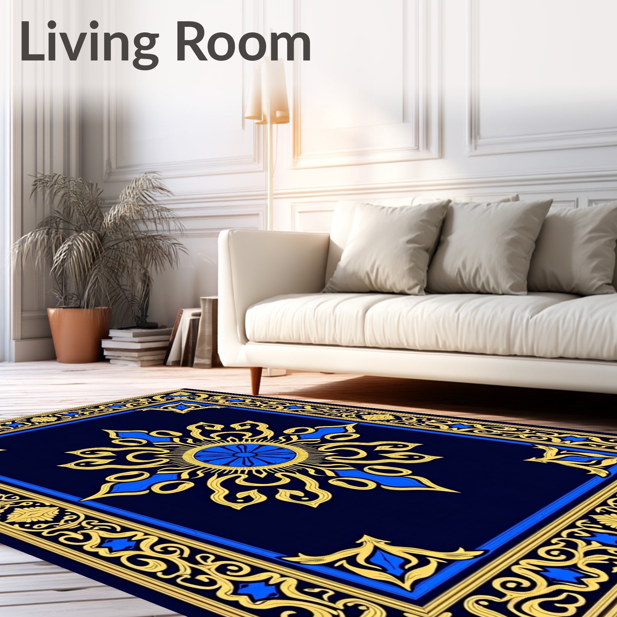 Ornate Gold Blue Medallion Rug