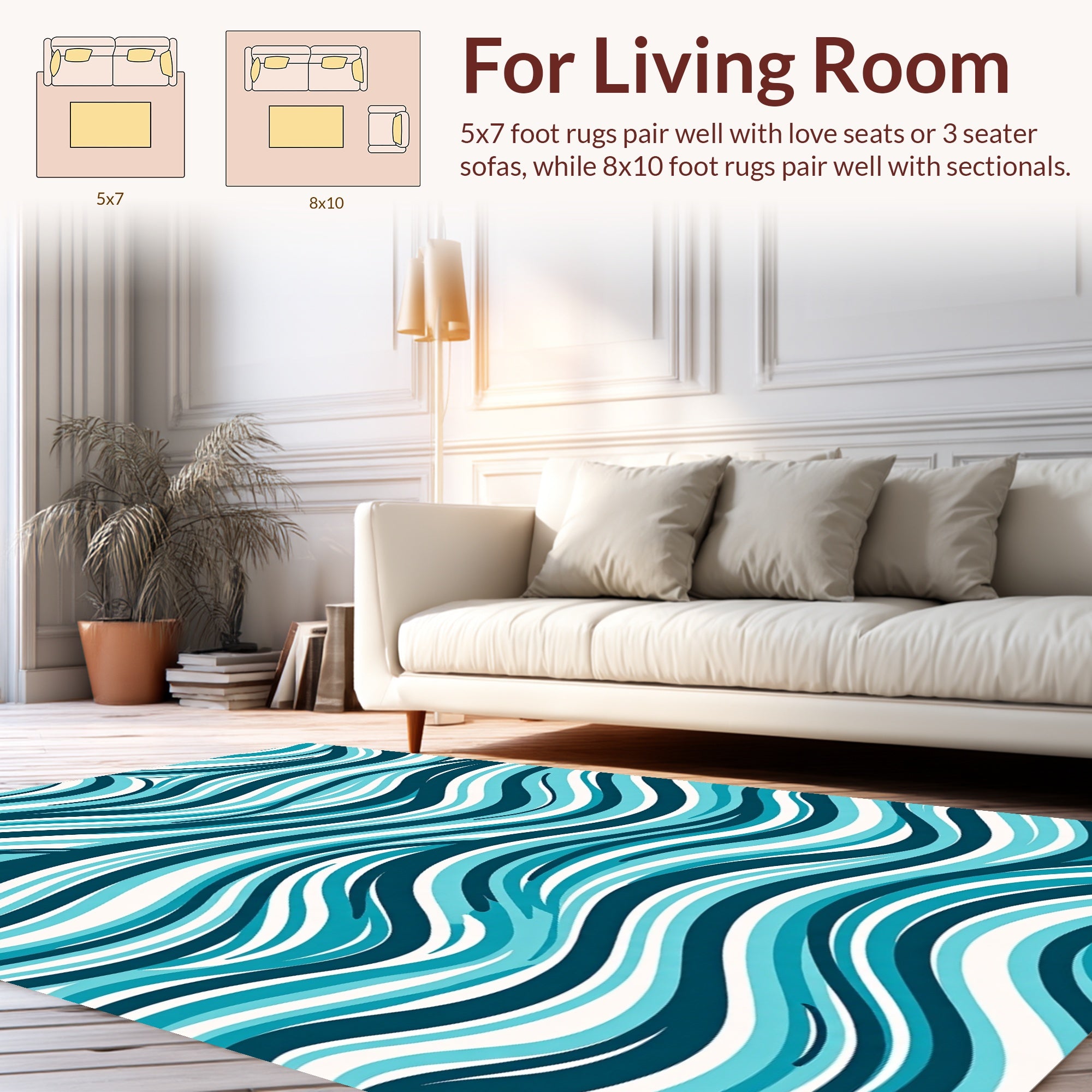 Aqua Waves Abstract Design Rug