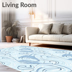 Abstract Blue Bird Swirls Pattern Rug
