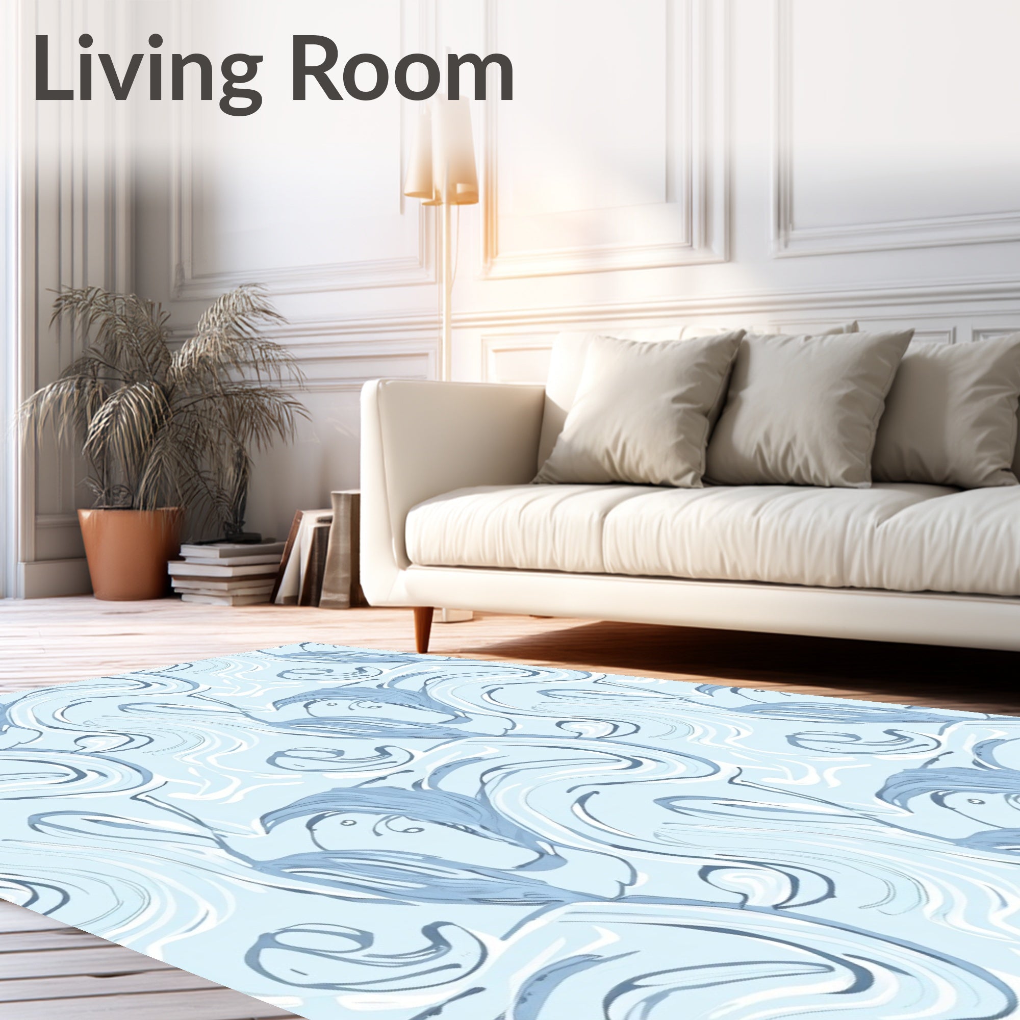 Abstract Blue Bird Swirls Pattern Rug