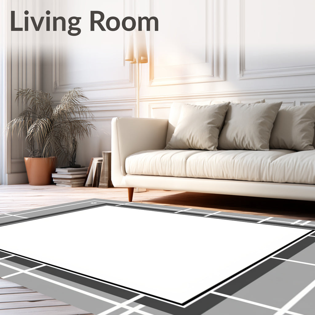 Monochrome Grid Square Pattern Rug