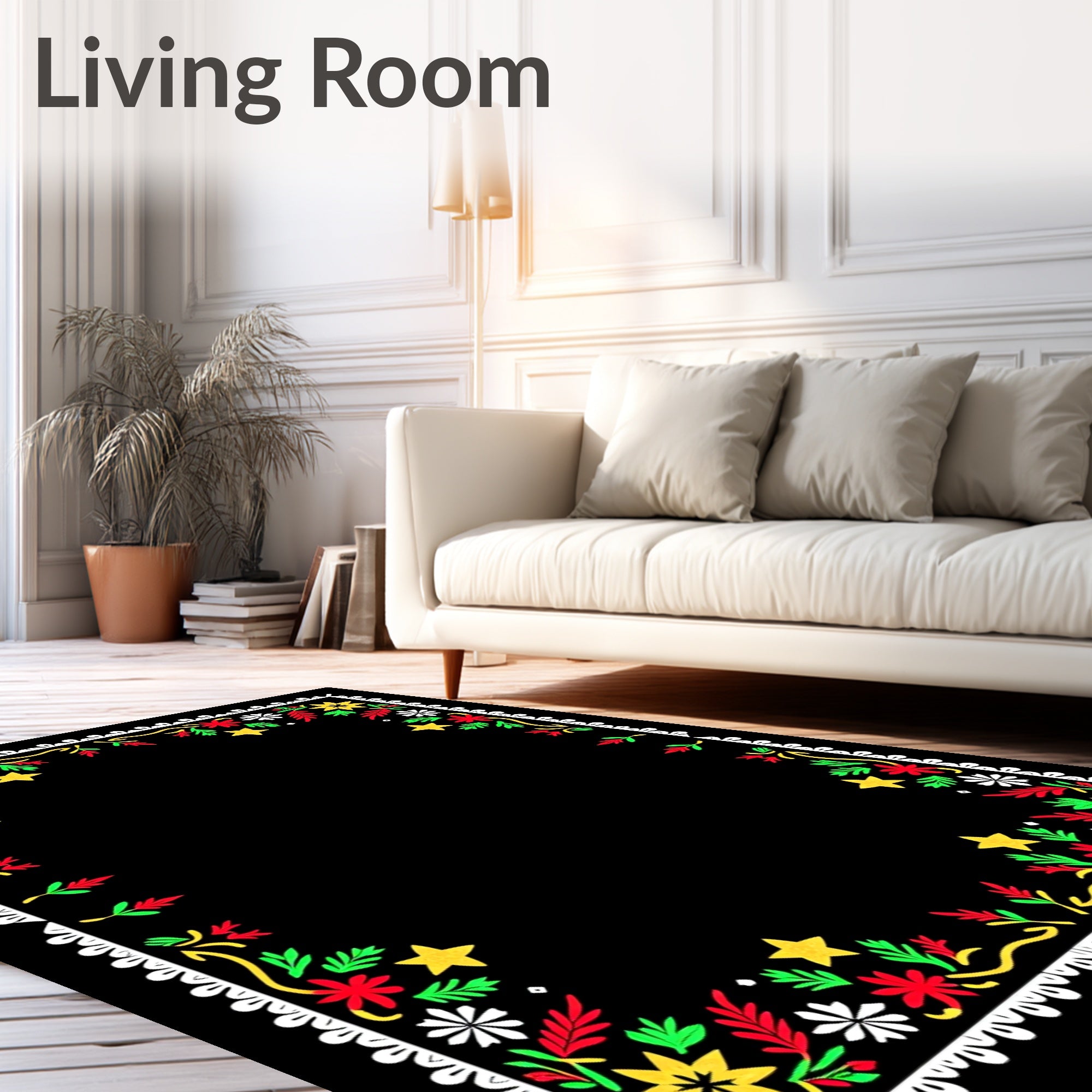 Festive Floral Star Border Design Rug