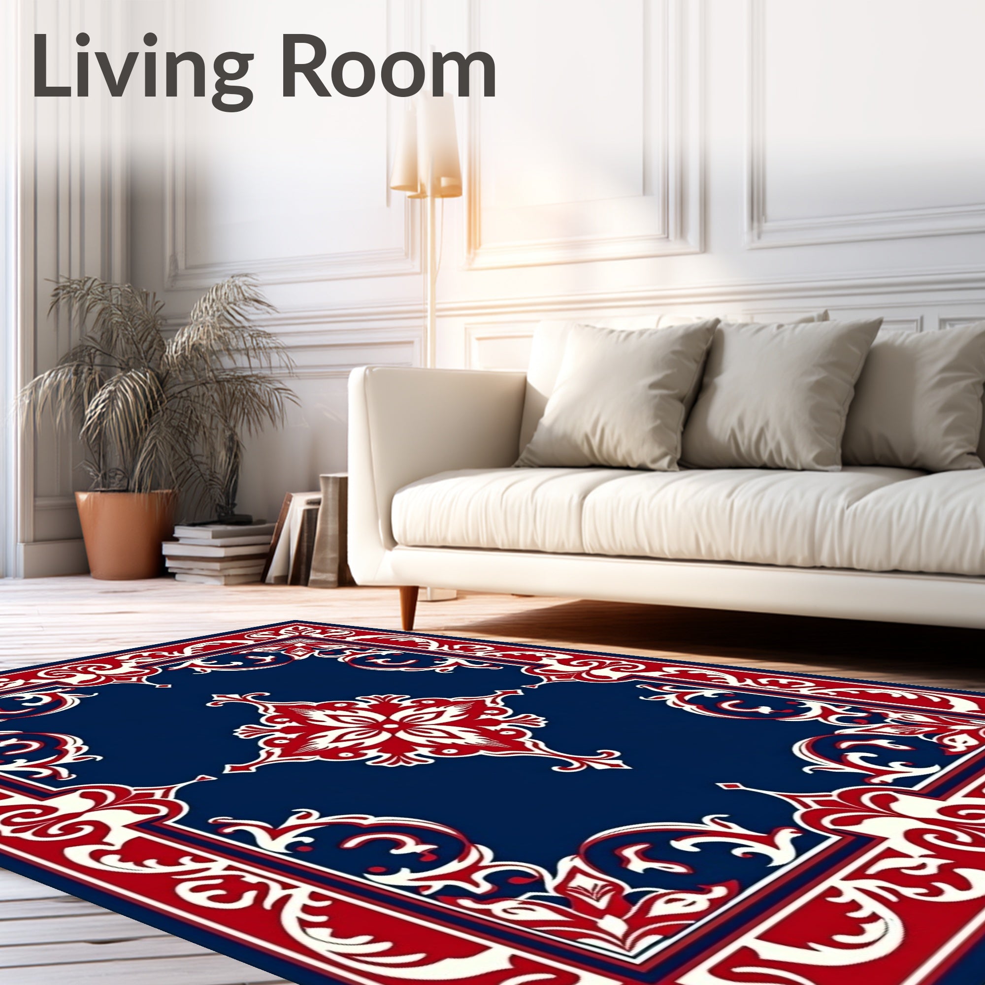 Elegant Red And White Floral Design Rug