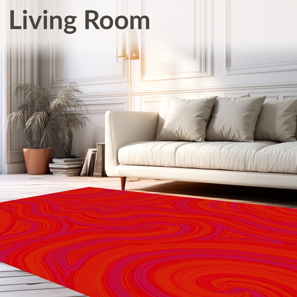 Vibrant Red Swirl Geometric Pattern Rug