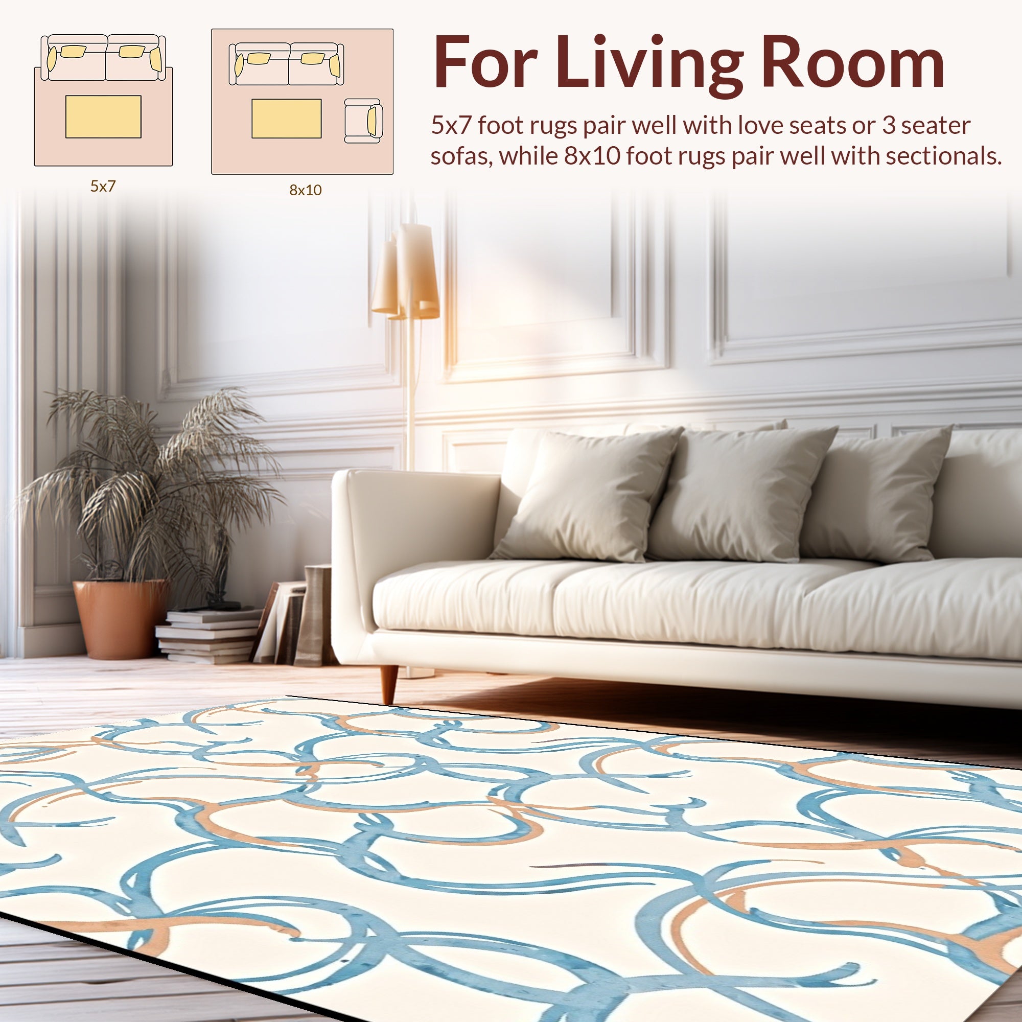 Flowing Blue Orange Curve Pattern Rug