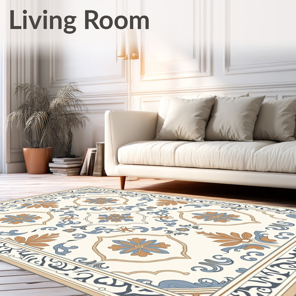 Cream Abstract Floral Pattern Rug