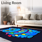 Whimsical Blue Cat with Garland Rug