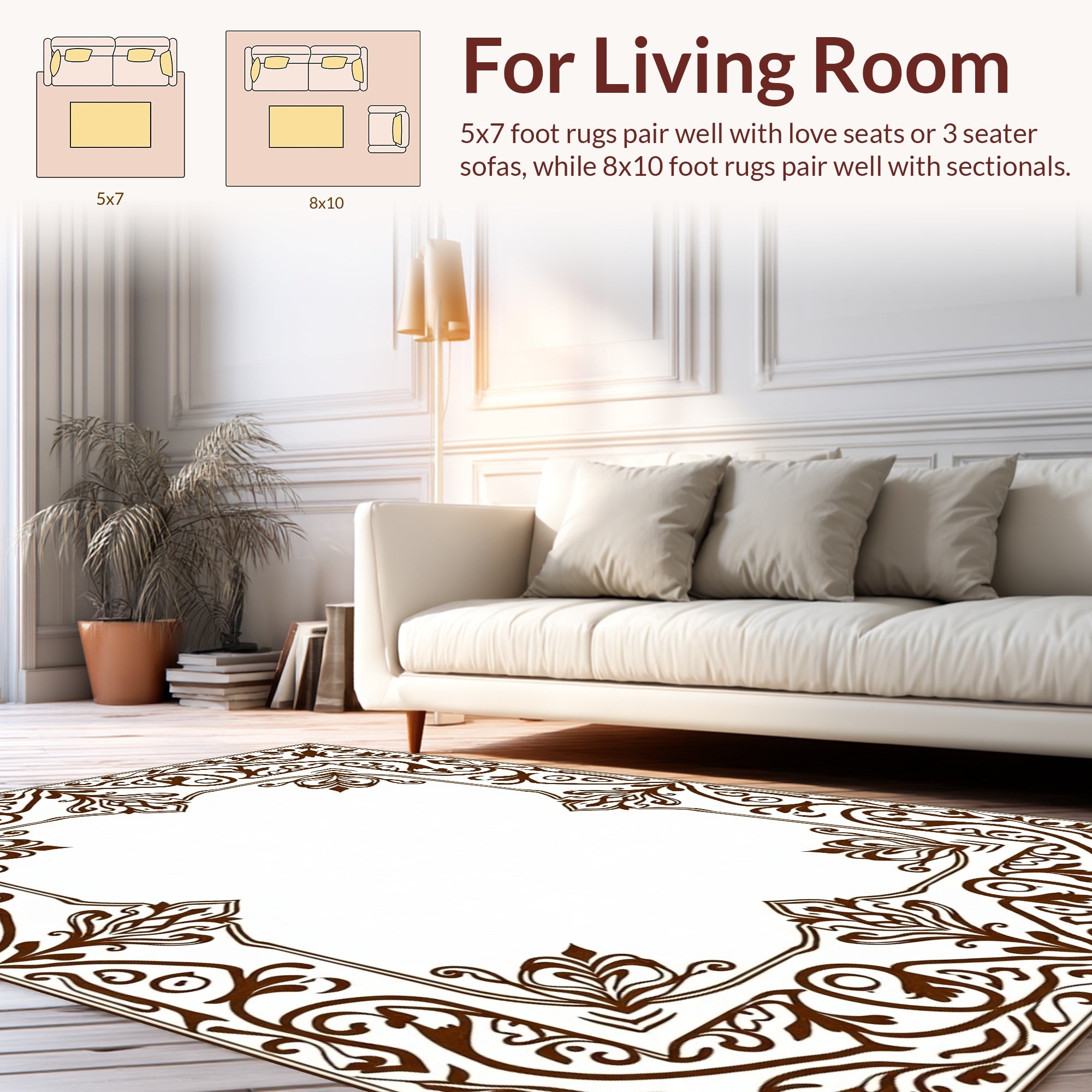 Filigree Floral Scroll Border Design Rug