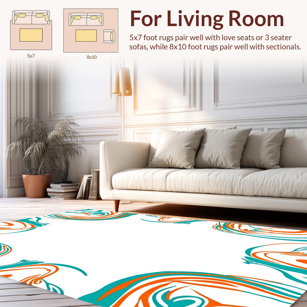 Abstract Swirls Aqua Orange Design Rug