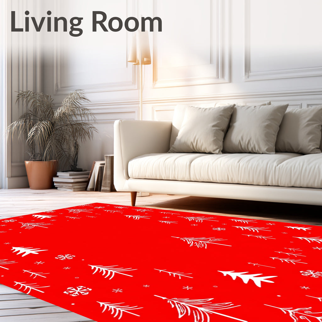 Festive Trees Snowflakes Pattern Rug