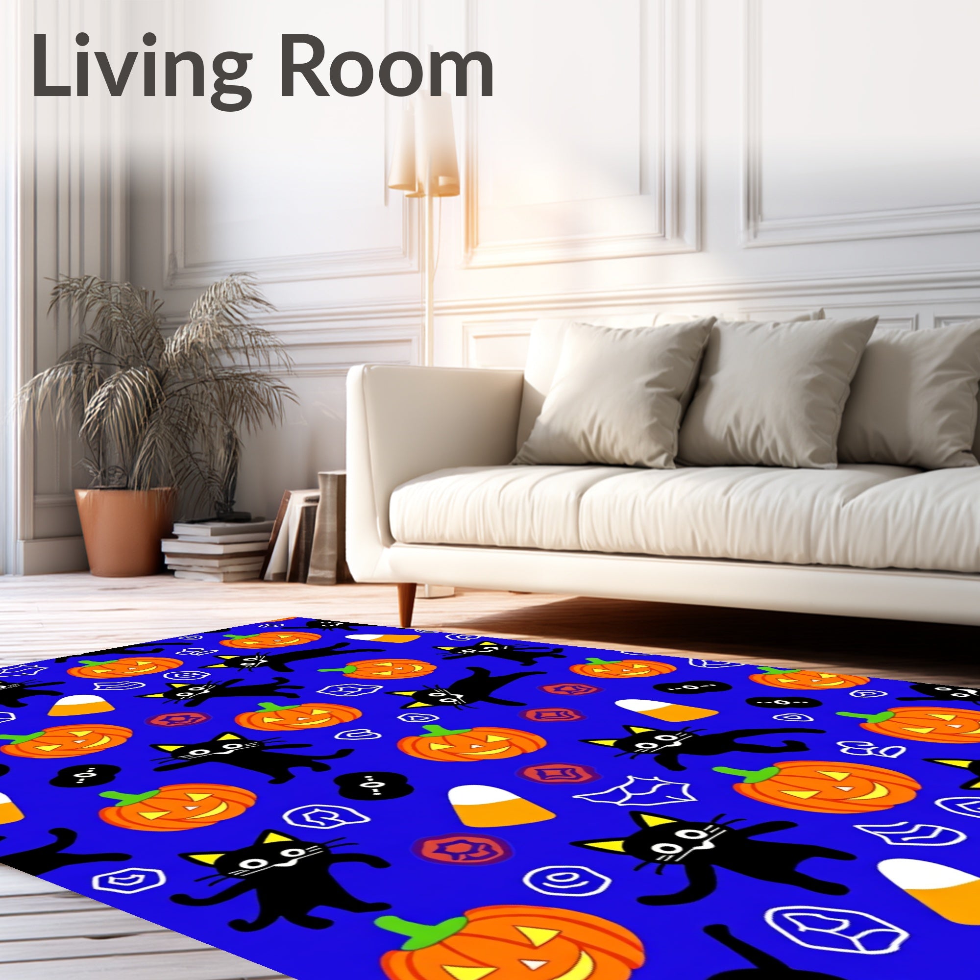 Playful Black Cats Pumpkins Pattern Rug