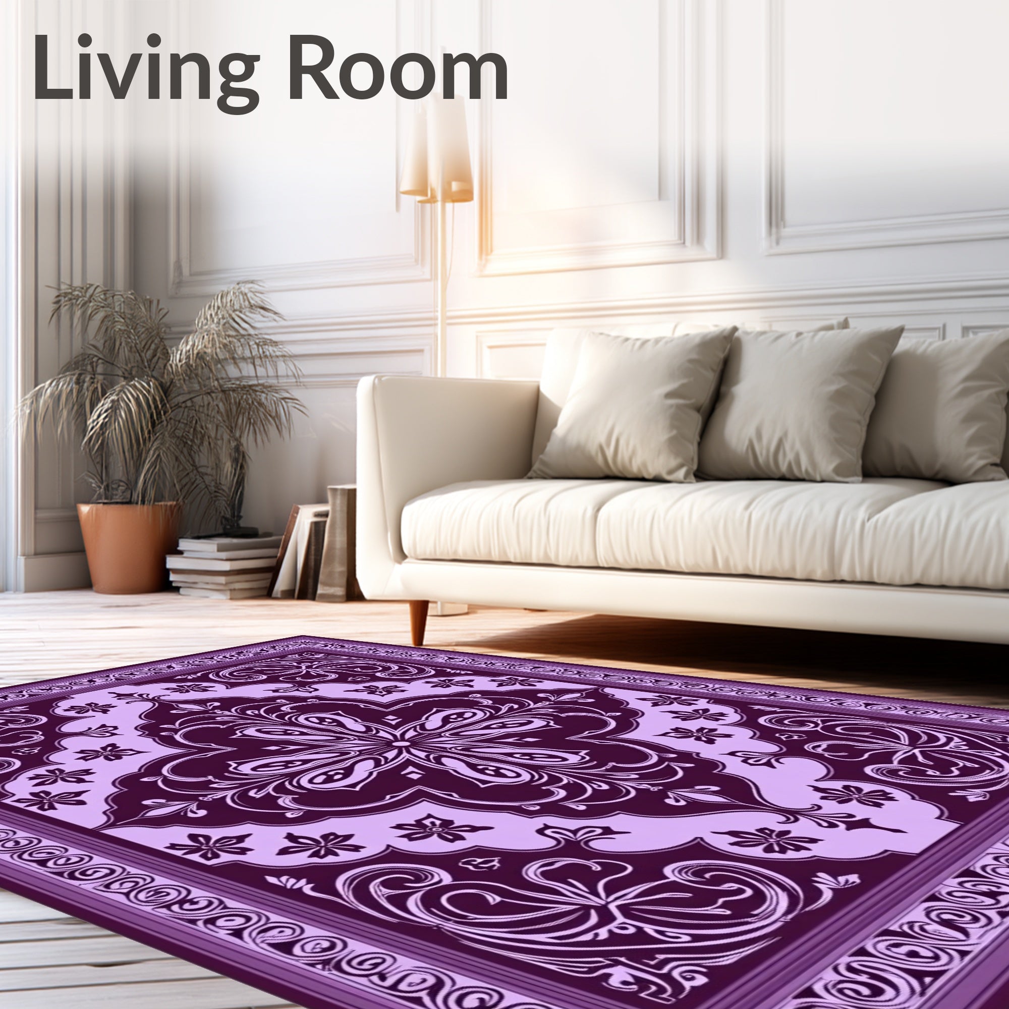 Ornate Violet Floral Patterned Rug