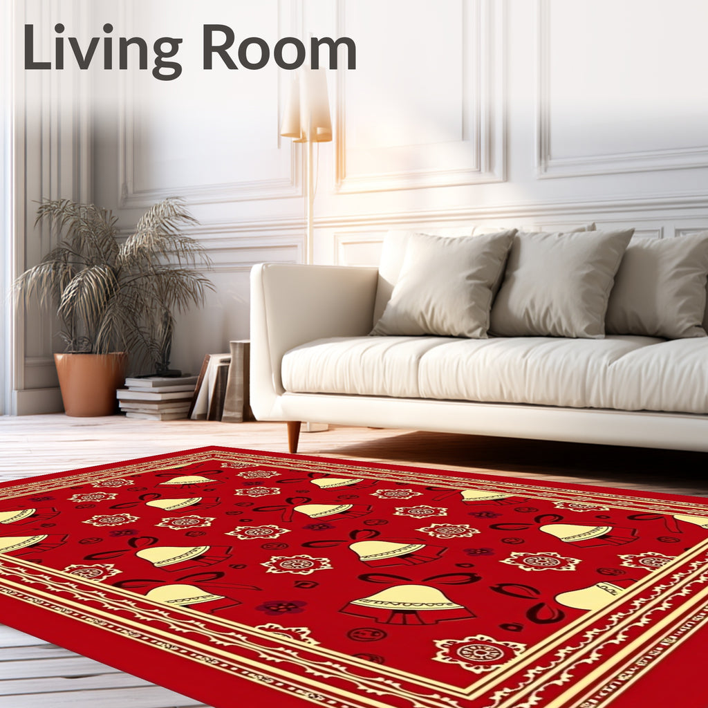 Festive Red Bell And Flower Pattern Rug