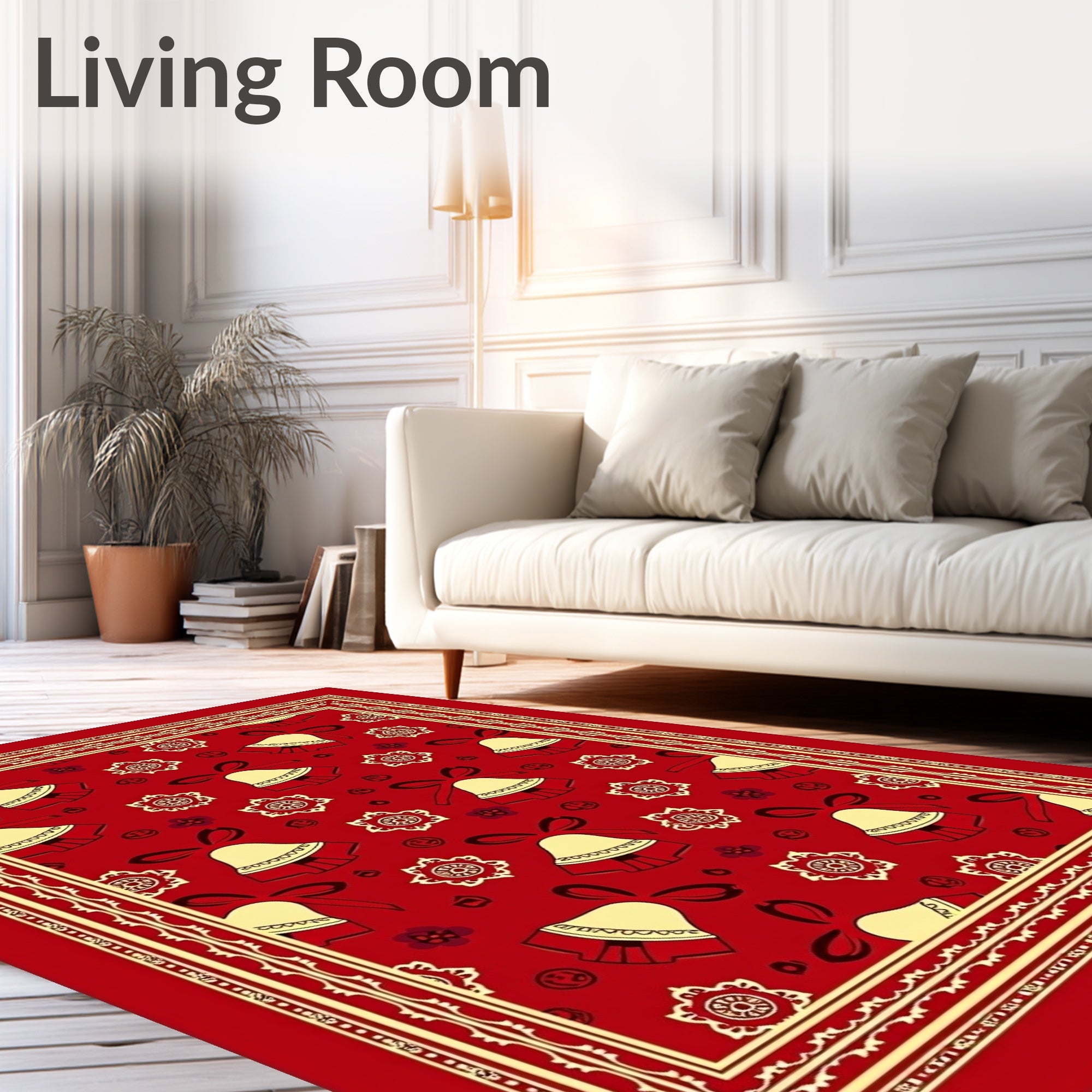 Festive Red Bell And Flower Pattern Rug