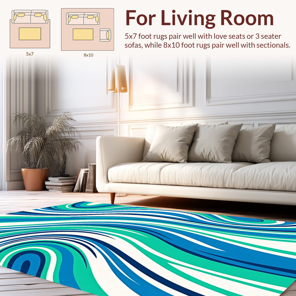 Wavy Swirl Pattern Blue Green Rug