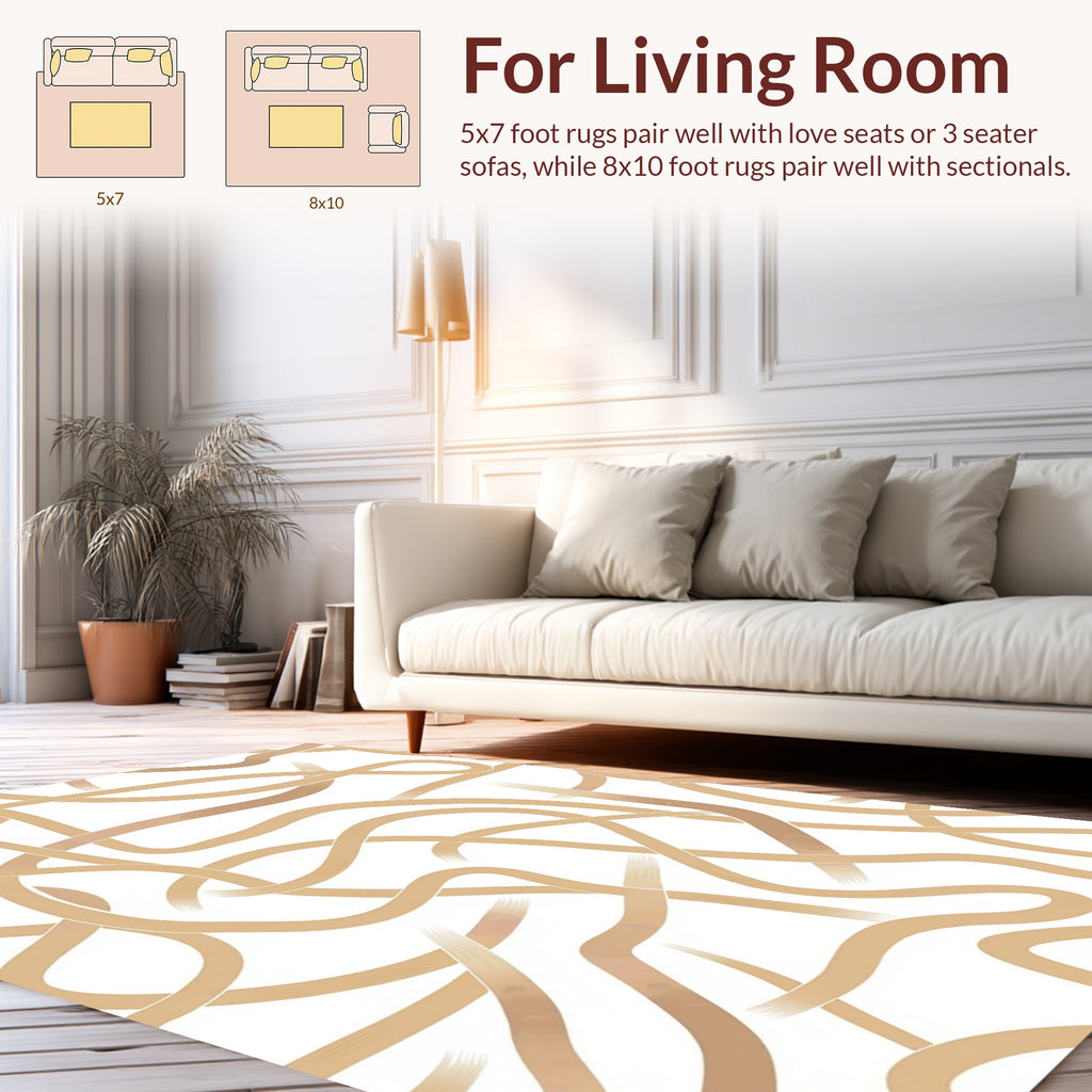Abstract Woven Beige Curves Rug