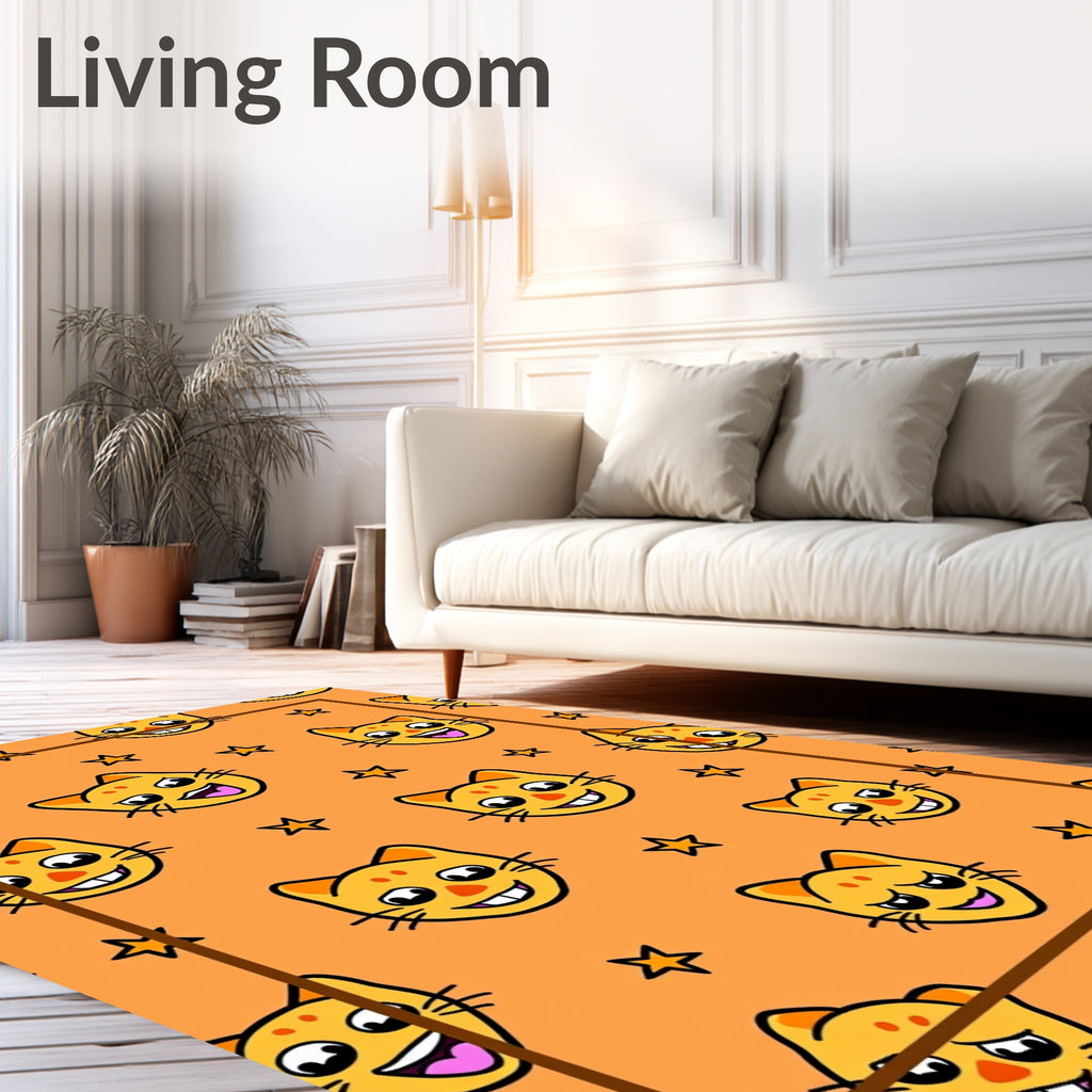 Happy Cat Face Star Pattern Rug