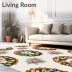 Whimsical Cat Portrait Floral Design Rug