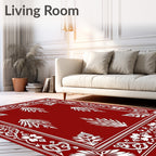 Bold Red White Floral Branch Design Rug
