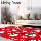 Cheerful Snowman Red Snowflake Pattern Rug