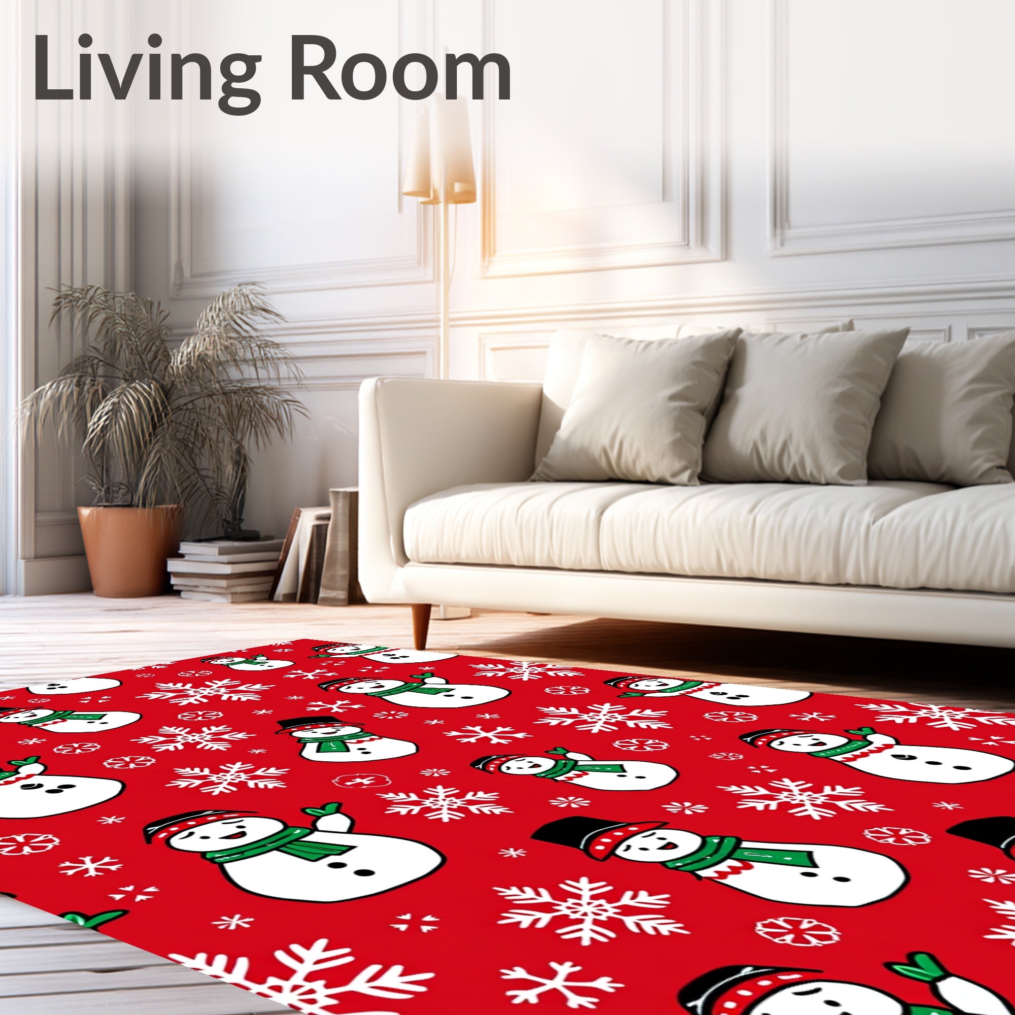 Cheerful Snowman Red Snowflake Pattern Rug