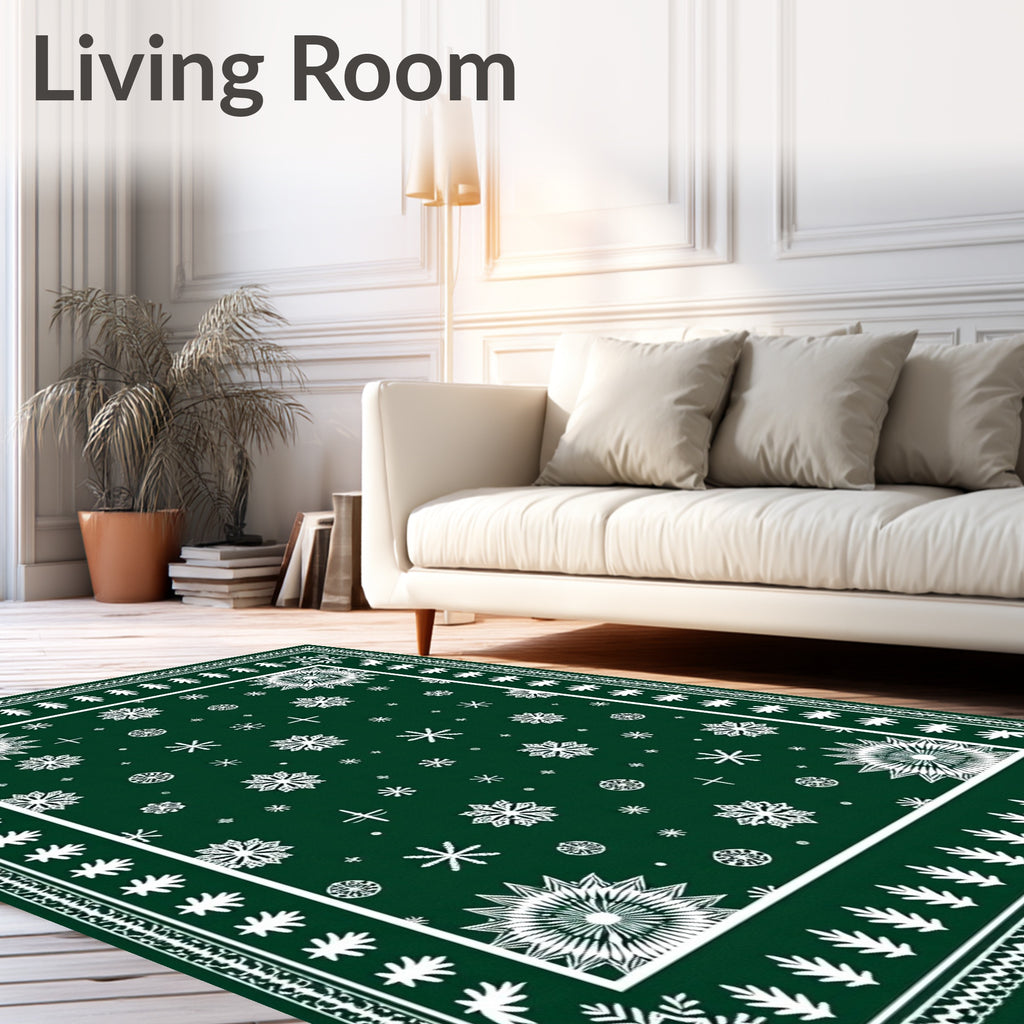 Festive Snowflake Winter Forest Design Rug