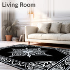 Black White Gothic Floral Star Design Rug