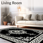 Intricate Black White Starburst Mandala Frame Rug