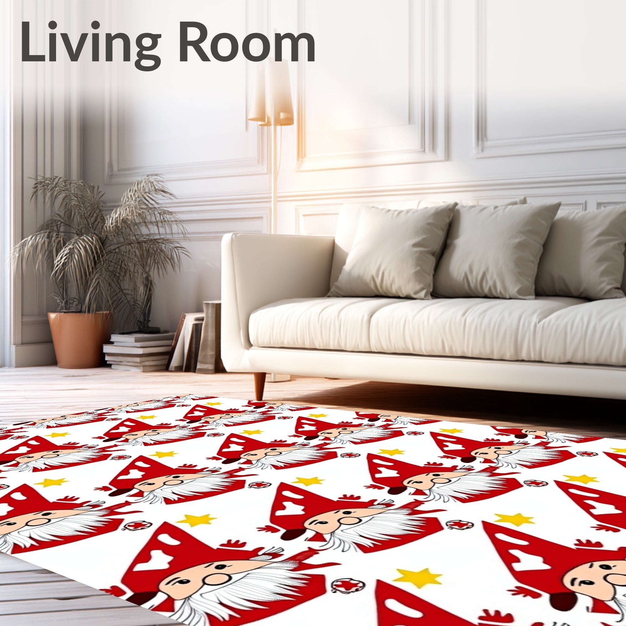 Cute Red Gnome Stars Background Rug