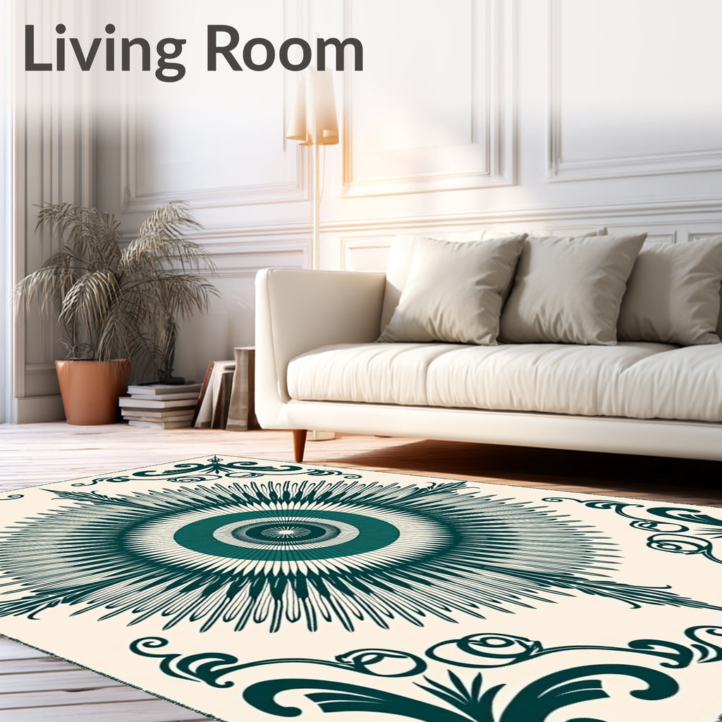 Radiant Sunburst Scrollwork Design Rug