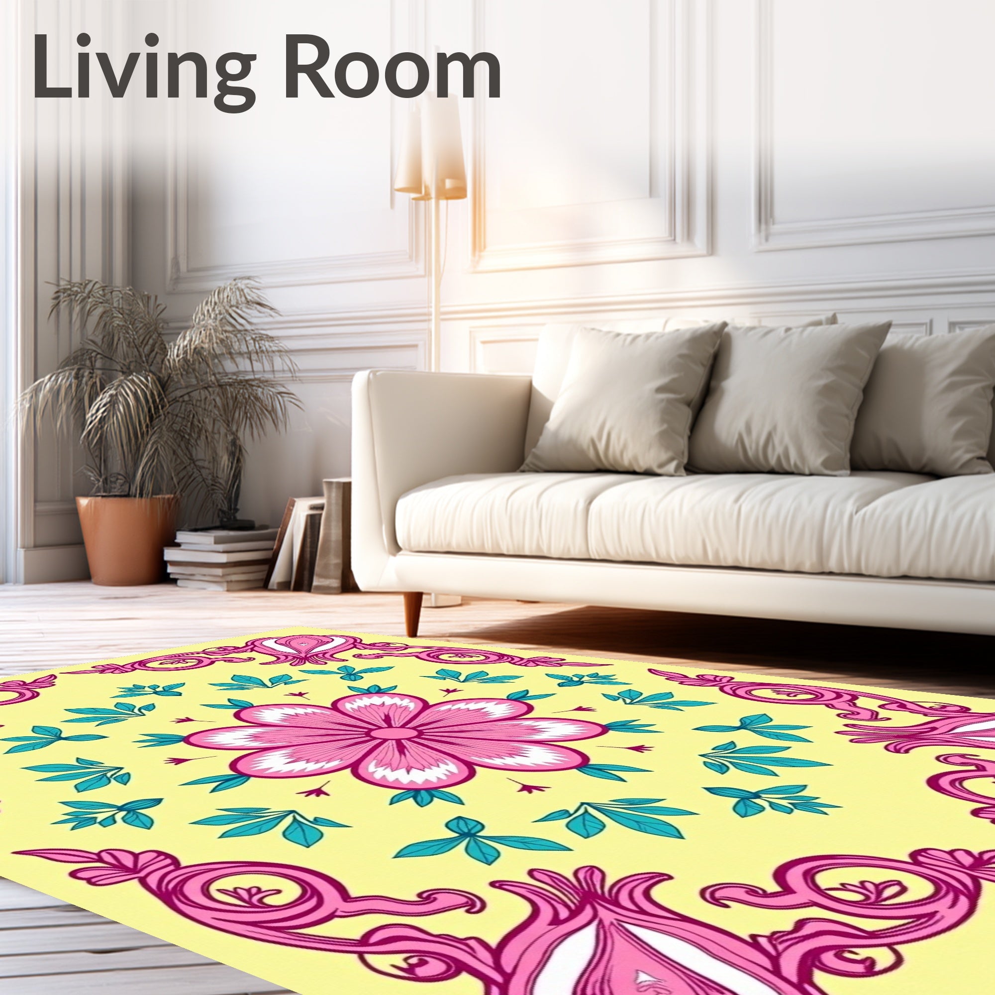 Vibrant Floral Swirl Pattern Rug