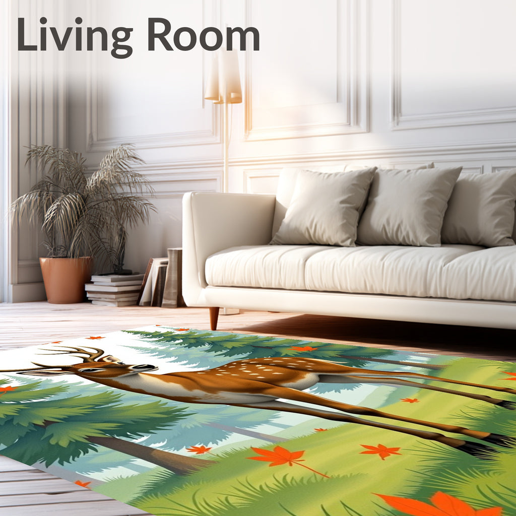 Forest Deer Autumn Leaves Rug