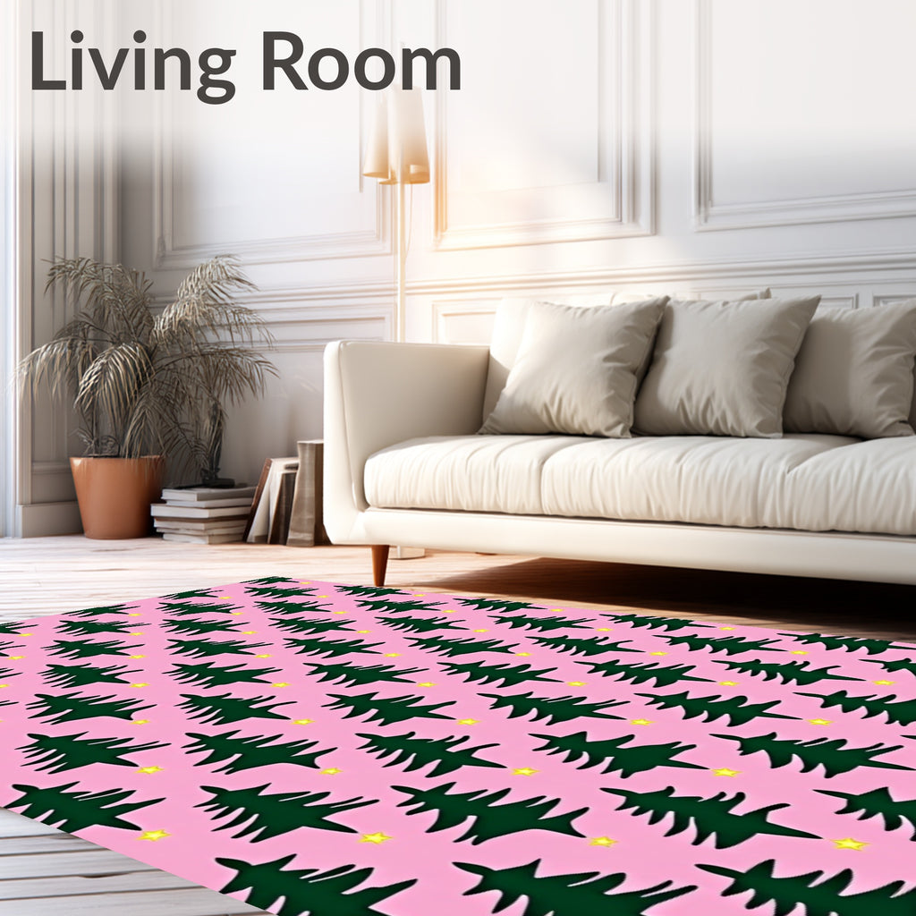Pink Christmas Tree Star Repeats Rug