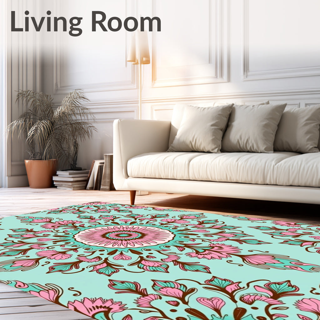 Floral Medallion Pattern With Pink Accents Rug