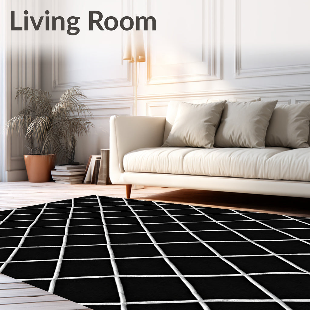 Monochrome Diamond Net Pattern Rug