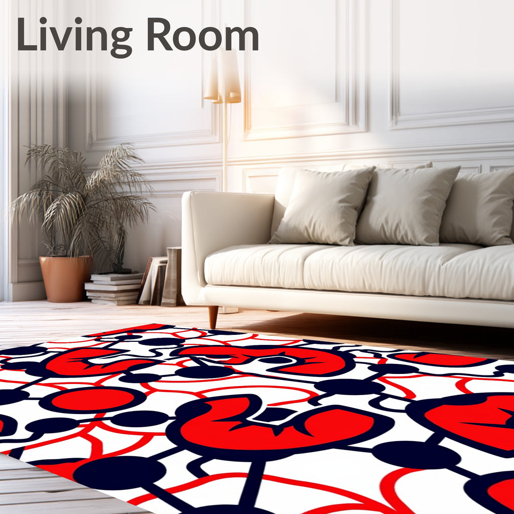 Bold Red Black Abstract Molecular Pattern Rug