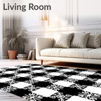 Bold Black White Geometric Snowflake Rug