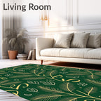 Green Gold Botanical Sketch Rug