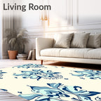 Classic Blue Floral Damask Pattern Rug