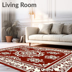 Ornate Red Cream Medallion Pattern Rug