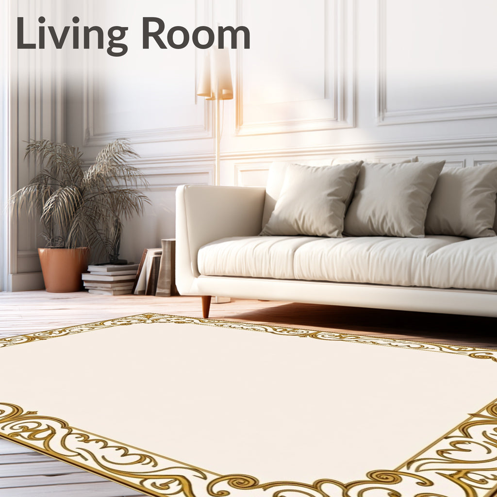 Intricate Gold Scrollwork Border Design Rug